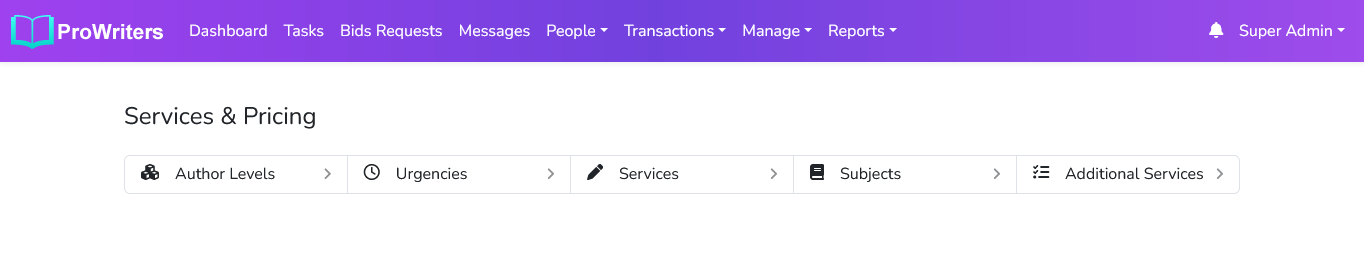 Prowriters Service Configuration