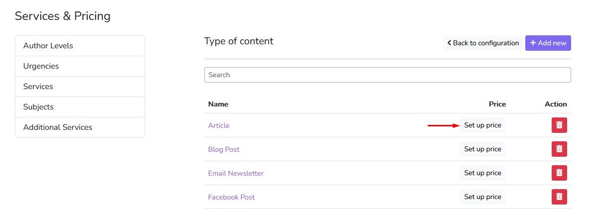 Prowriters Service Configuration